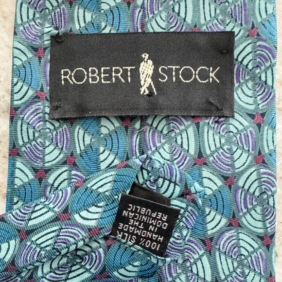 Robert Stock handmade 100% silk geometric circle print neck tie 3.75” w - Picture 4 of 5